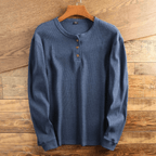 Herren Henley Langarmshirt Felix – Waffelpiqué-Struktur