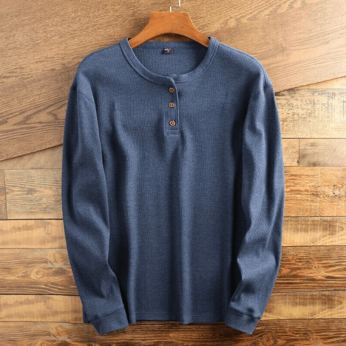 Herren Henley Langarmshirt Felix – Waffelpiqué-Struktur