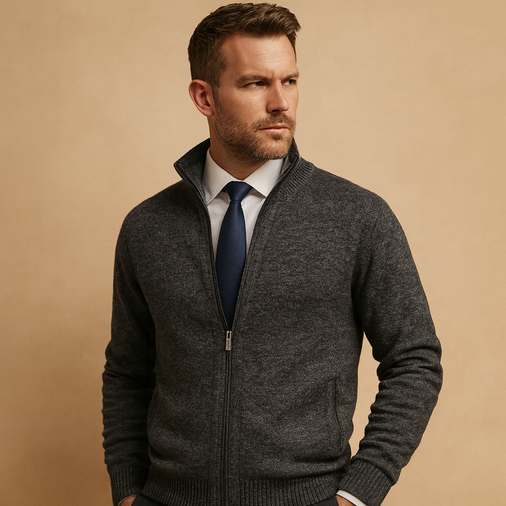 Herren Cardigan Felix – Strickjacke mit Reißverschluss, klassisch