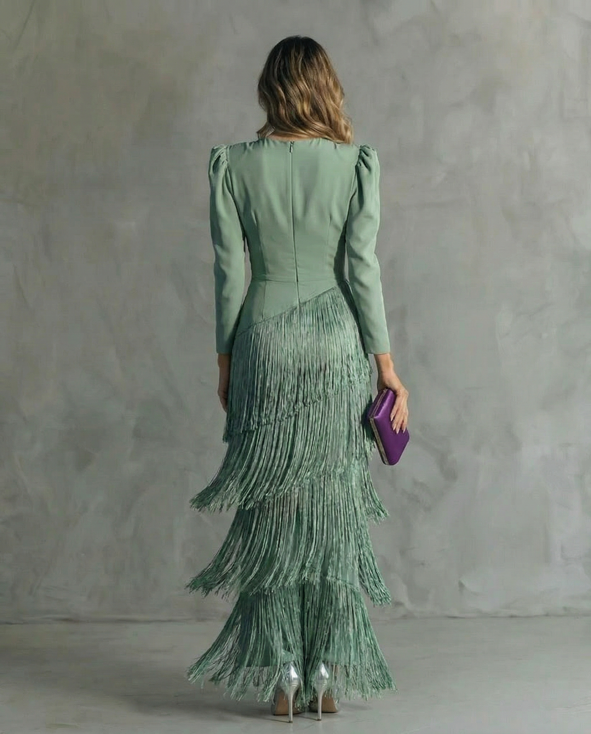 Damen Midikleid Emma – Fließend mit Fransen-Langärmeln