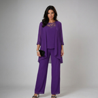 Damen Dreiteiler Lena – Fließend, Strass-Details, Palazzo-Hose elegant