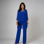 Damen Dreiteiler Lena – Fließend, Strass-Details, Palazzo-Hose elegant