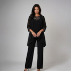 Damen Dreiteiler Lena – Fließend, Strass-Details, Palazzo-Hose elegant