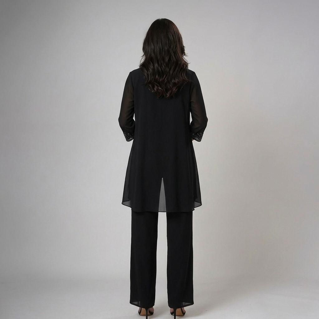 Damen Dreiteiler Lena – Fließend, Strass-Details, Palazzo-Hose elegant