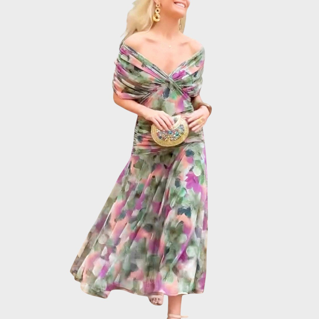 Damen Midi Kleid Lina – V-Ausschnitt florales Muster fließend