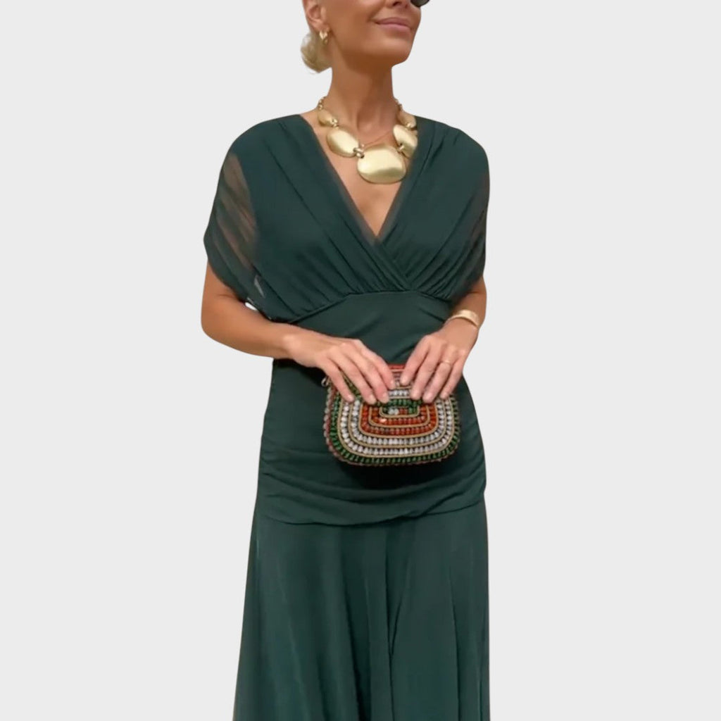Damen Midi Kleid Lina – V-Ausschnitt florales Muster fließend