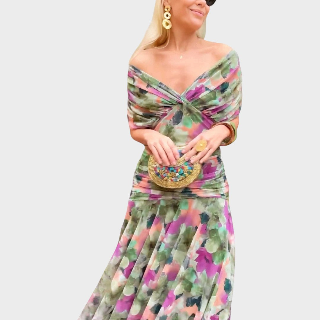Damen Midi Kleid Lina – V-Ausschnitt florales Muster fließend