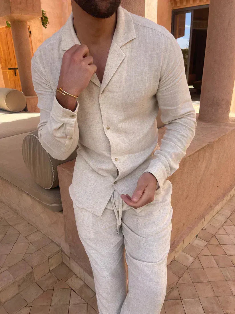 Herren Leinenanzug Paul – Hemd & Hose, Kubakragen, elegant
