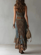 Damen Kleid lang Emma – Asymmetrischer Schnitt, ethnisches Muster