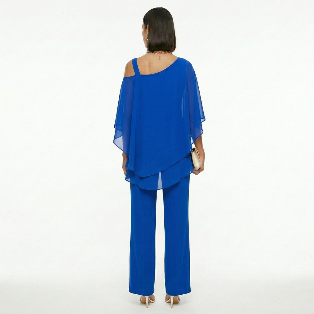 Damen Chiffon-Set Emma – Asymmetrischer Ausschnitt mit Strass