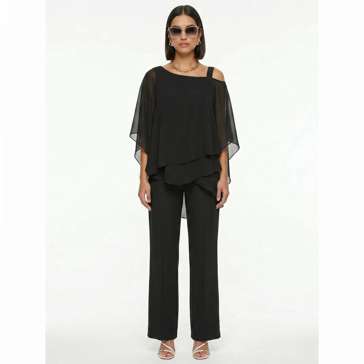 Damen Chiffon-Set Emma – Asymmetrischer Ausschnitt mit Strass