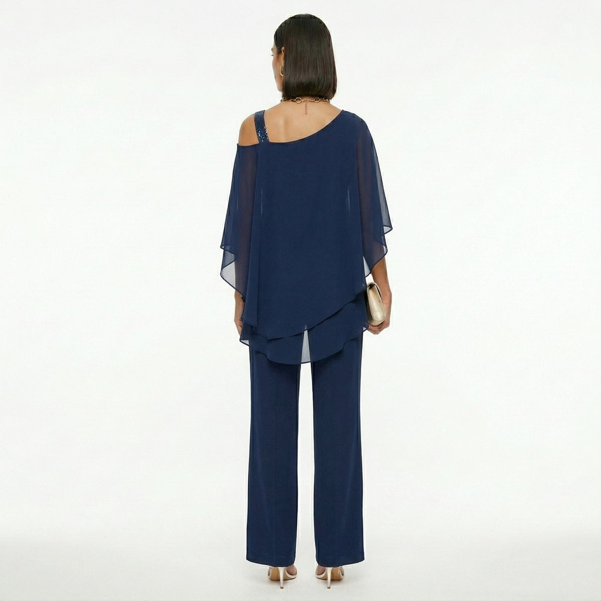 Damen Chiffon-Set Emma – Asymmetrischer Ausschnitt mit Strass