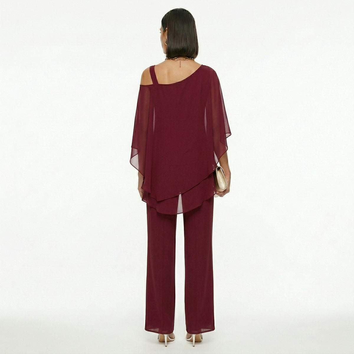 Damen Chiffon-Set Emma – Asymmetrischer Ausschnitt mit Strass