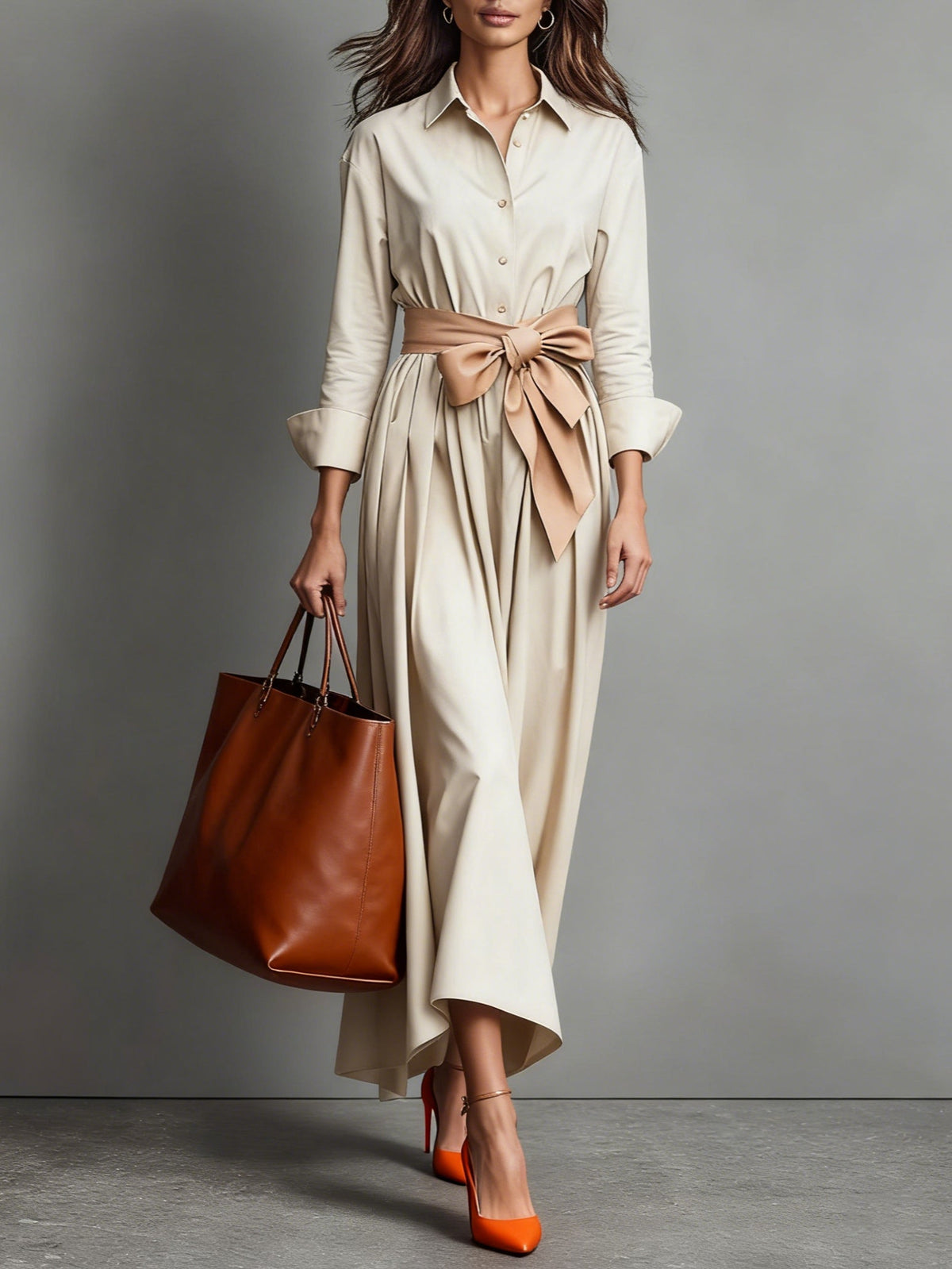 Vestido camisero largo mujer con cinturón Olivia - Luna Cruz