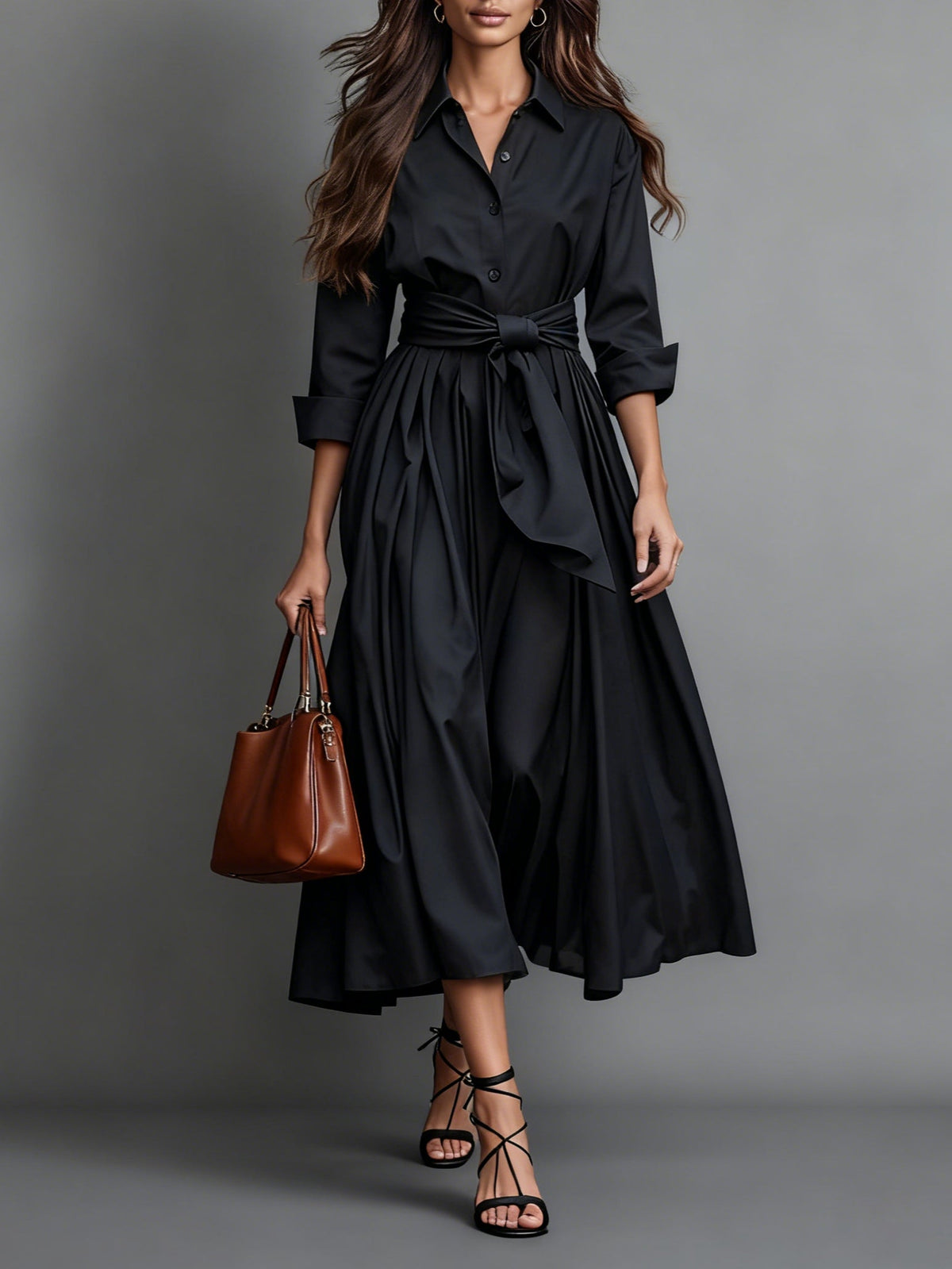 Vestido camisero largo corte en A para mujer