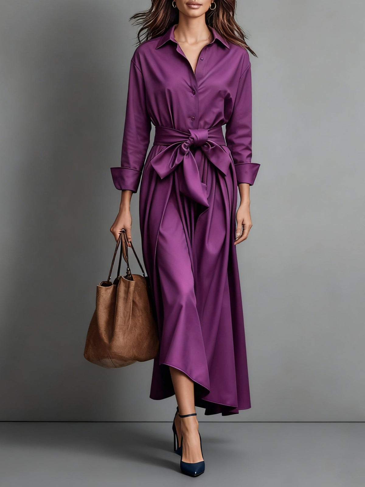 Vestido largo estilo camisa para mujer en varios colores