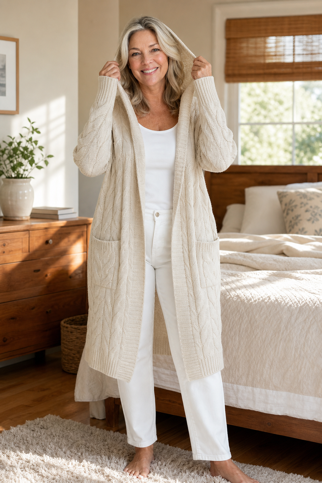 Damen Cardigan Emma – Kapuze, Offene Knopfleiste, Gemütlich