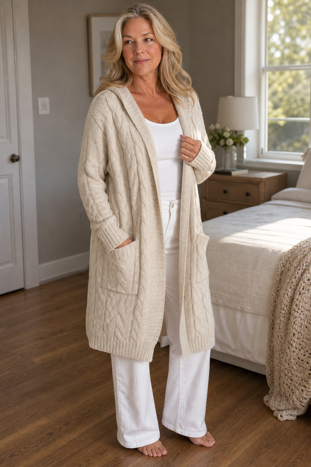 Damen Cardigan Emma – Kapuze, Offene Knopfleiste, Gemütlich