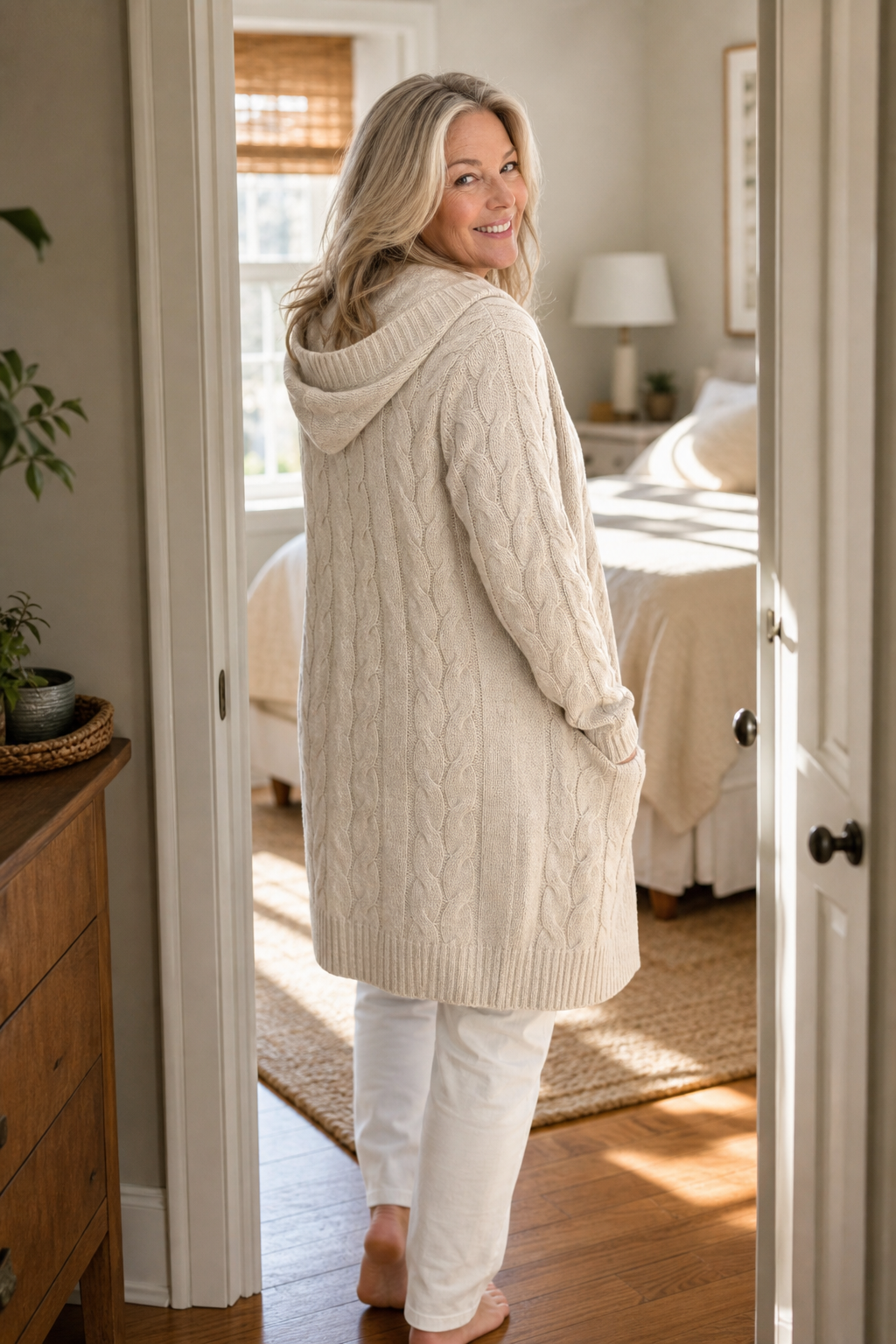 Damen Cardigan Emma – Kapuze, Offene Knopfleiste, Gemütlich