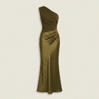Damen Abendkleid lang Emma – One-Shoulder mit Satin und Raffung