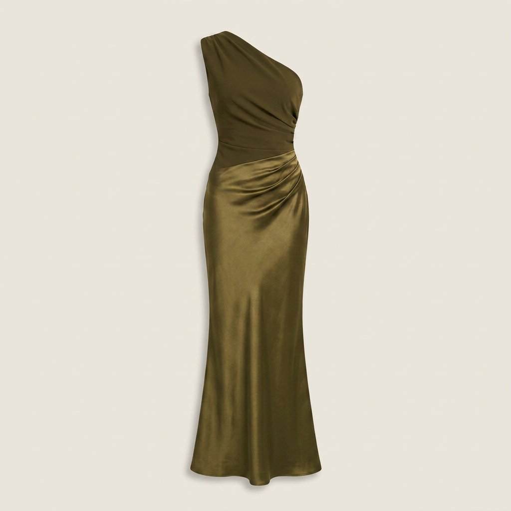 Damen Abendkleid lang Emma – One-Shoulder mit Satin und Raffung