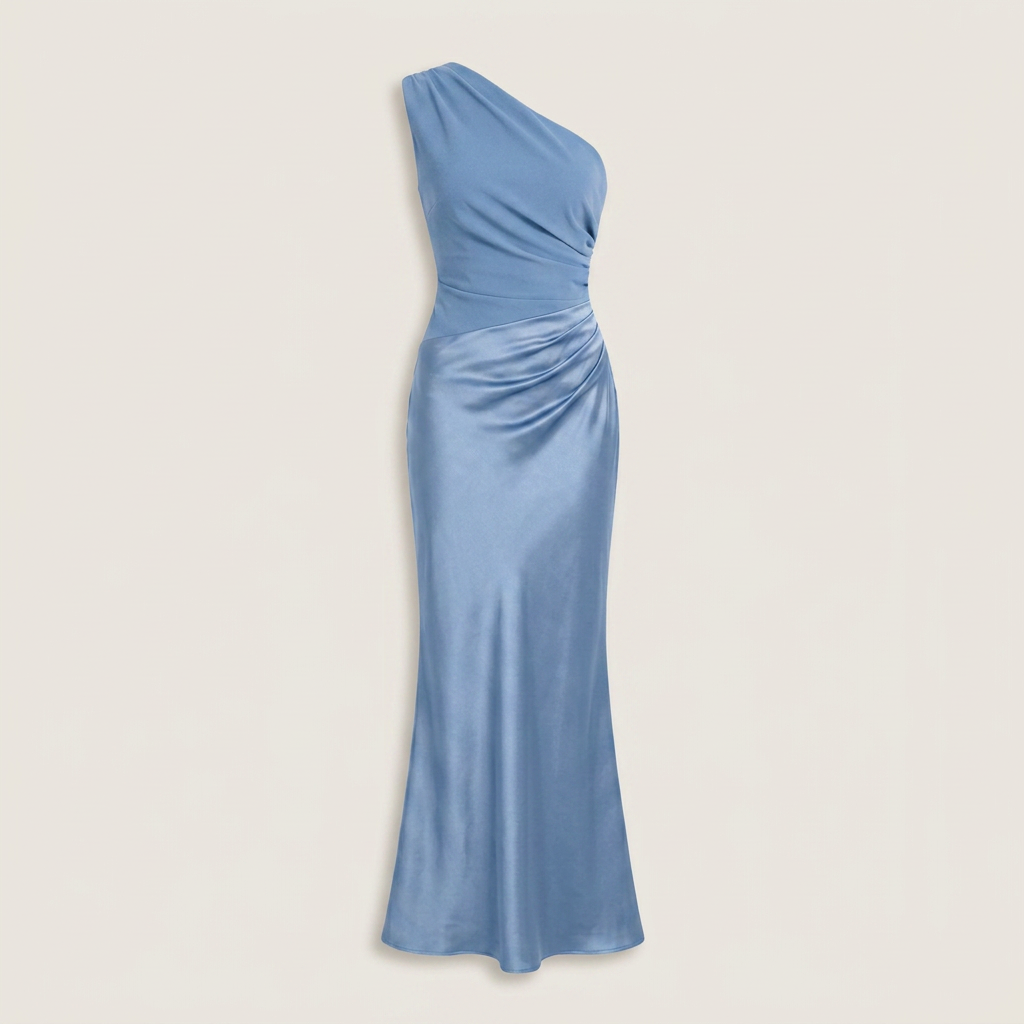 Damen Abendkleid lang Emma – One-Shoulder mit Satin und Raffung