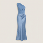 Damen Abendkleid lang Emma – One-Shoulder mit Satin und Raffung