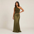 Damen Abendkleid lang Emma – One-Shoulder mit Satin und Raffung