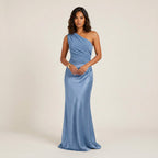 Damen Abendkleid lang Emma – One-Shoulder mit Satin und Raffung