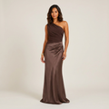 Damen Abendkleid lang Emma – One-Shoulder mit Satin und Raffung