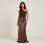 Damen Abendkleid lang Emma – One-Shoulder mit Satin und Raffung