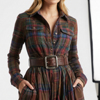 Damen Hemdblusenkleid Nina – Kariertmuster, langarm locker