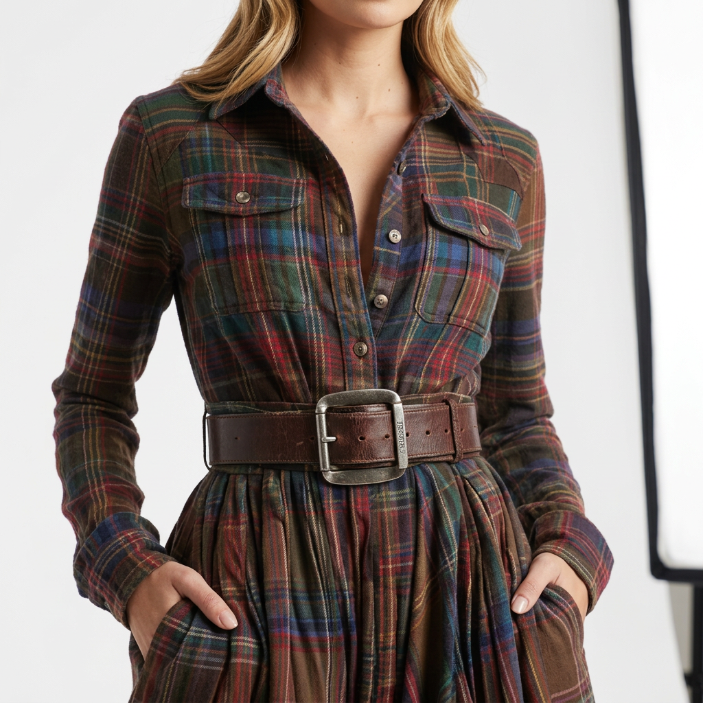 Damen Hemdblusenkleid Nina – Kariertmuster, langarm locker