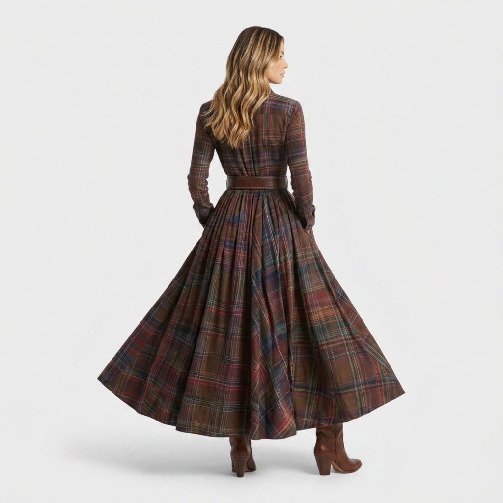 Damen Hemdblusenkleid Nina – Kariertmuster, langarm locker