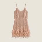 Damen Minikleid Lena – Pailletten, Fransen, Federn, Spaghettiträger