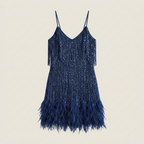 Damen Minikleid Lena – Pailletten, Fransen, Federn, Spaghettiträger