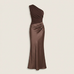 Damen Abendkleid lang Emma – One-Shoulder mit Satin und Raffung