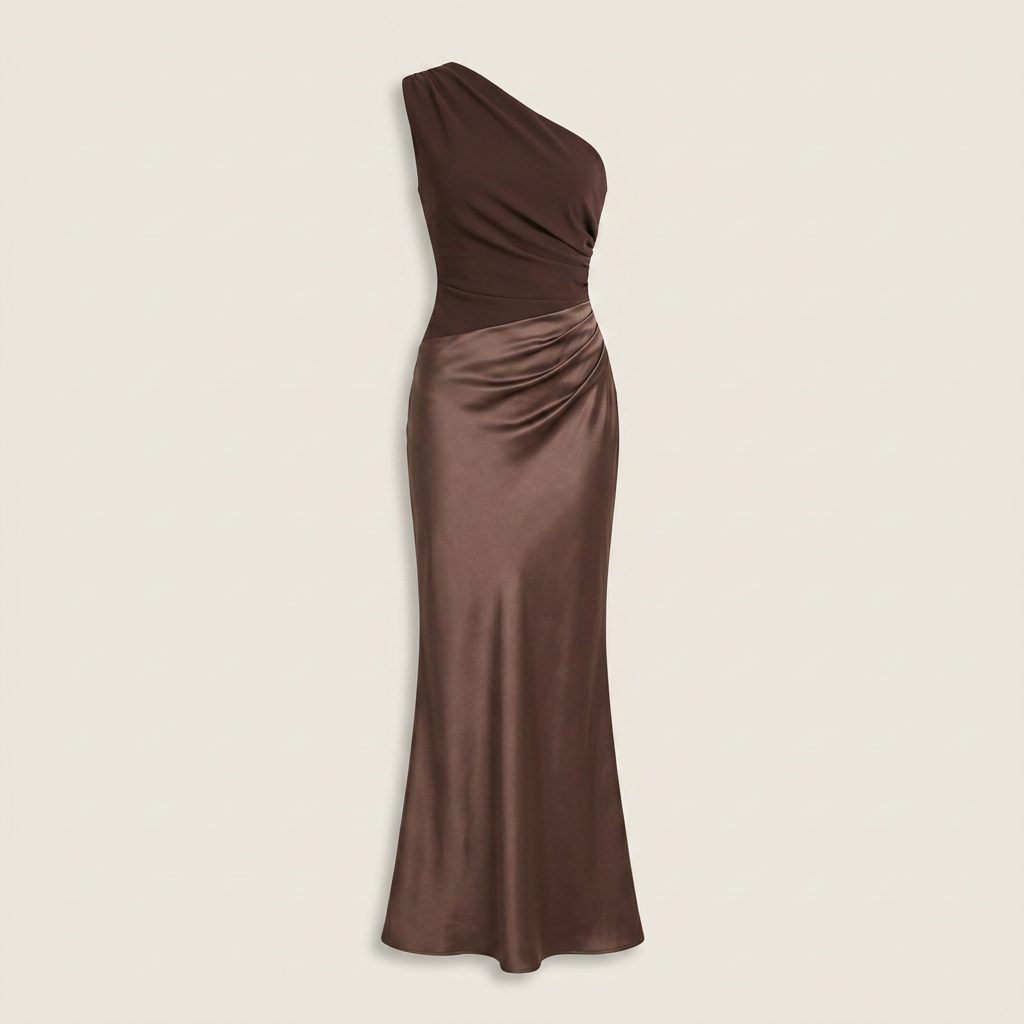 Damen Abendkleid lang Emma – One-Shoulder mit Satin und Raffung