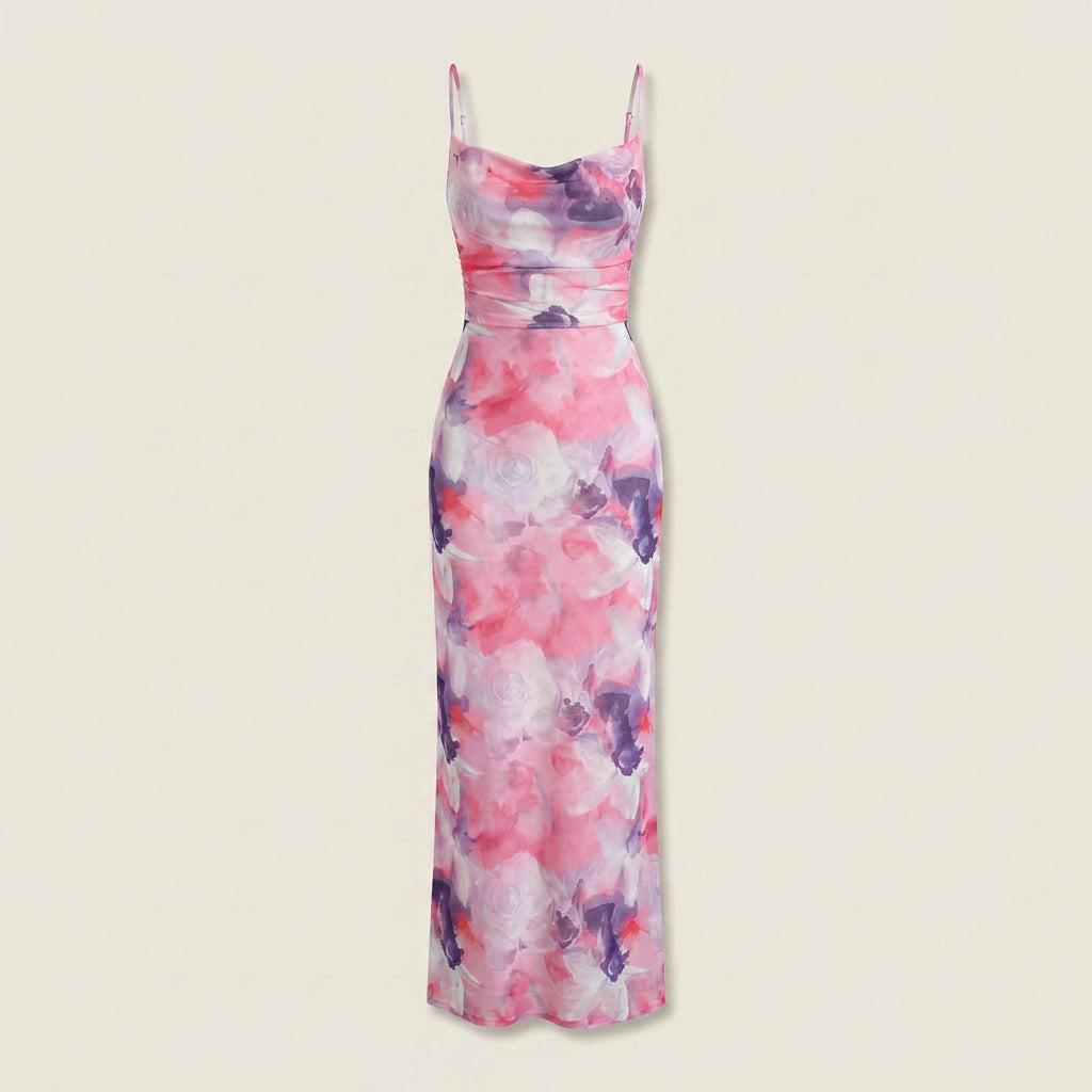 Damen Maxikleid Emma – Florales Muster, Drapierter Ausschnitt