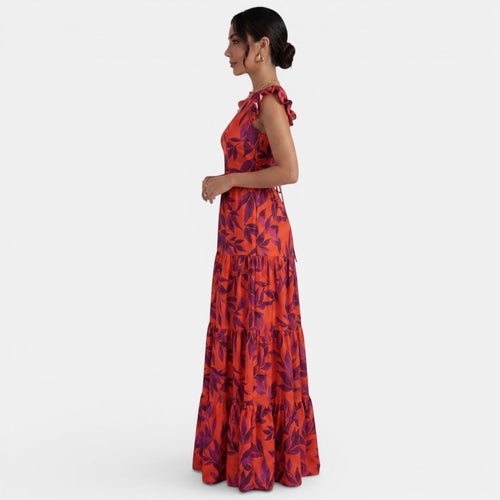 Damen Abendkleid Sofia – Rot, Volants, fließender Schnitt