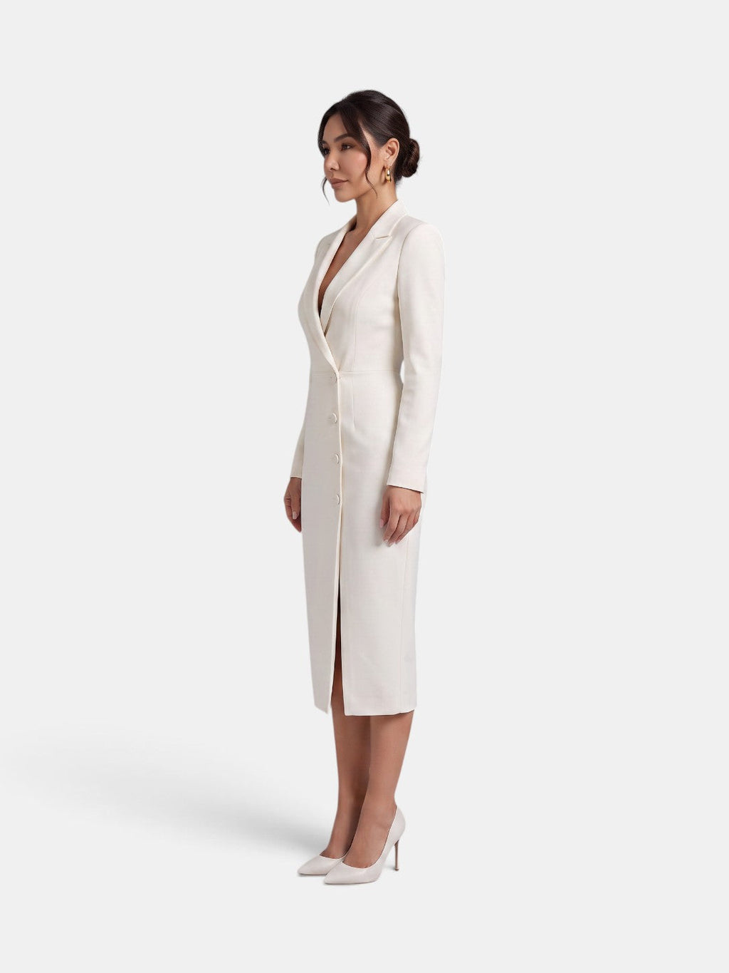 Damen Blazer Kleid Lena – Midi elegant weiß strukturiert