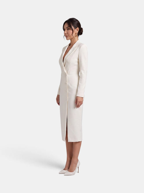 Damen Blazer Kleid Lena – Midi elegant weiß strukturiert