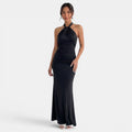 Damen Abendkleid lang Greta – Halter-Ausschnitt, offener Rücken