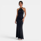 Damen Abendkleid lang Greta – Halter-Ausschnitt, offener Rücken