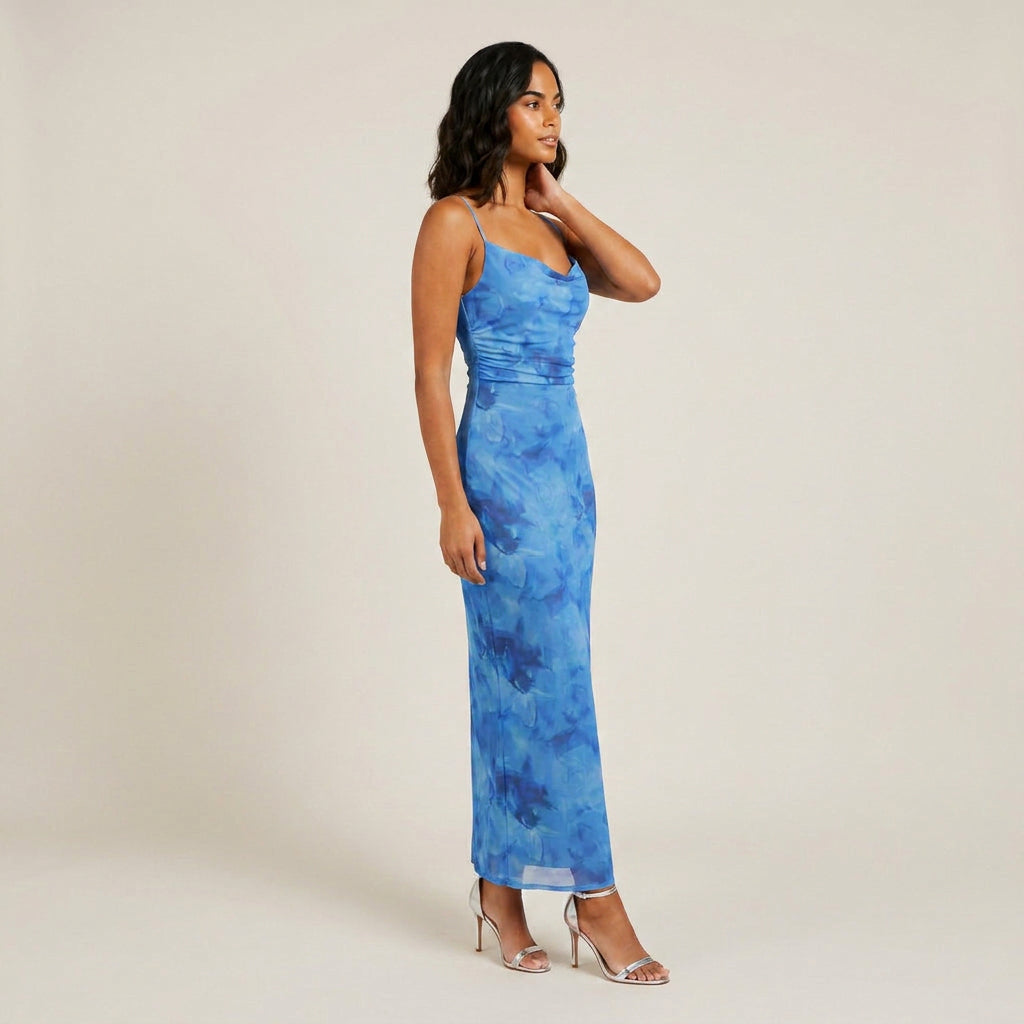 Damen Maxikleid Emma – Florales Muster, Drapierter Ausschnitt