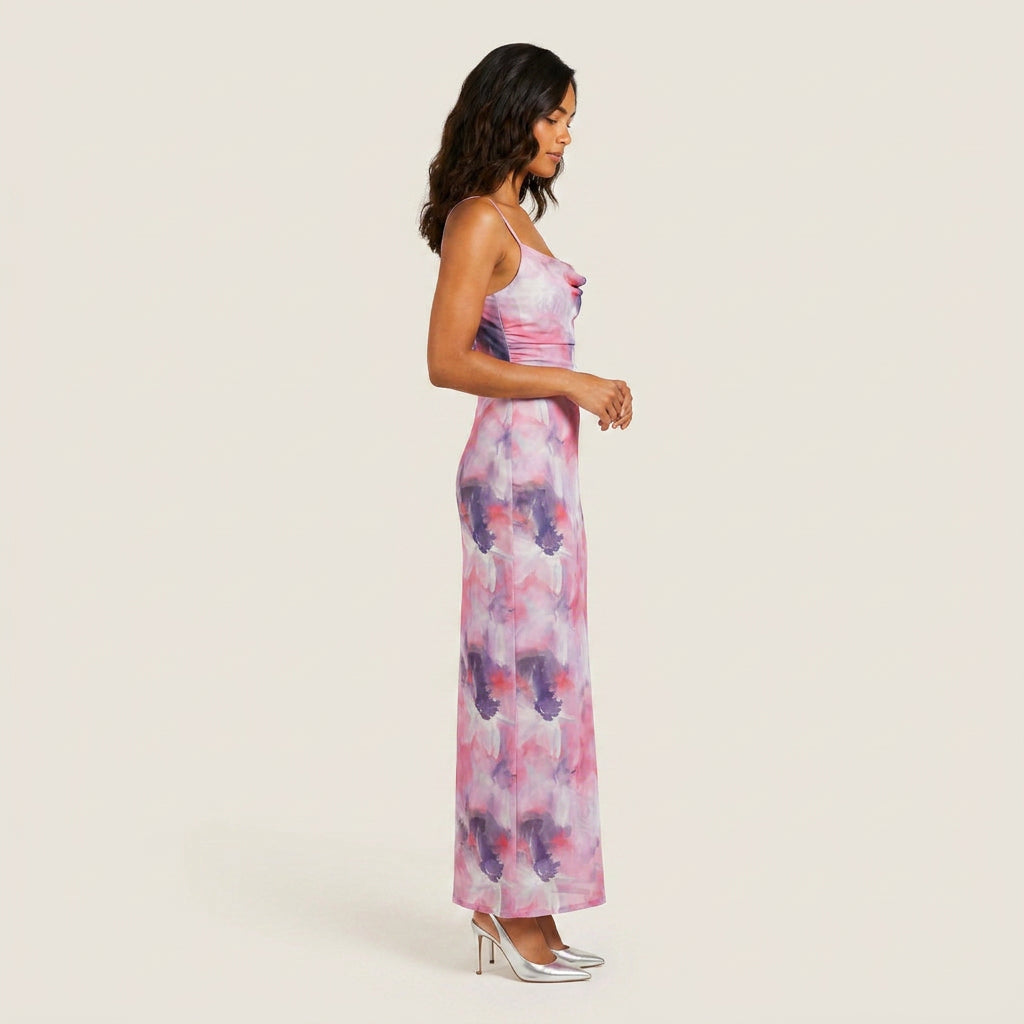Damen Maxikleid Emma – Florales Muster, Drapierter Ausschnitt