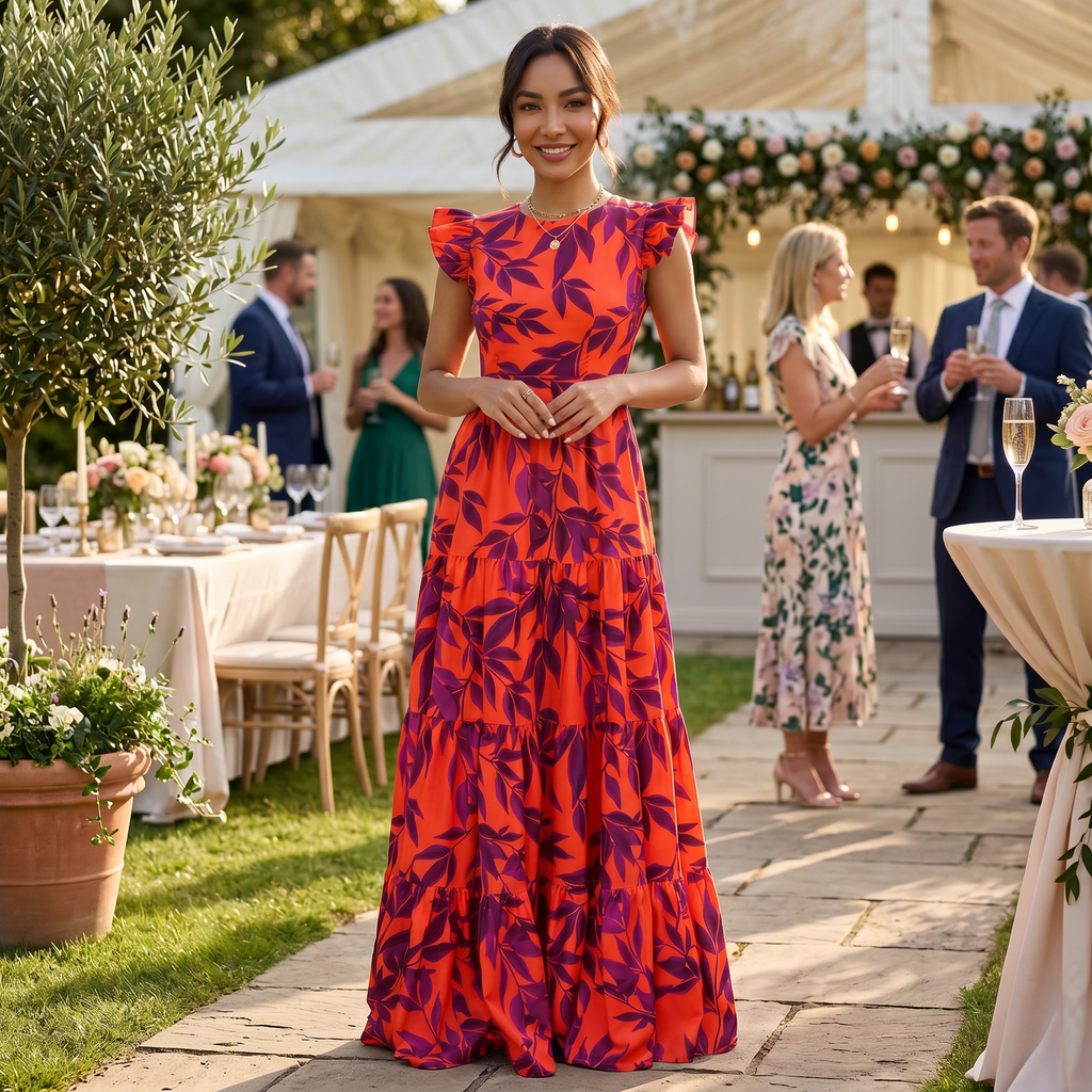 Damen Abendkleid Sofia – Rot, Volants, fließender Schnitt