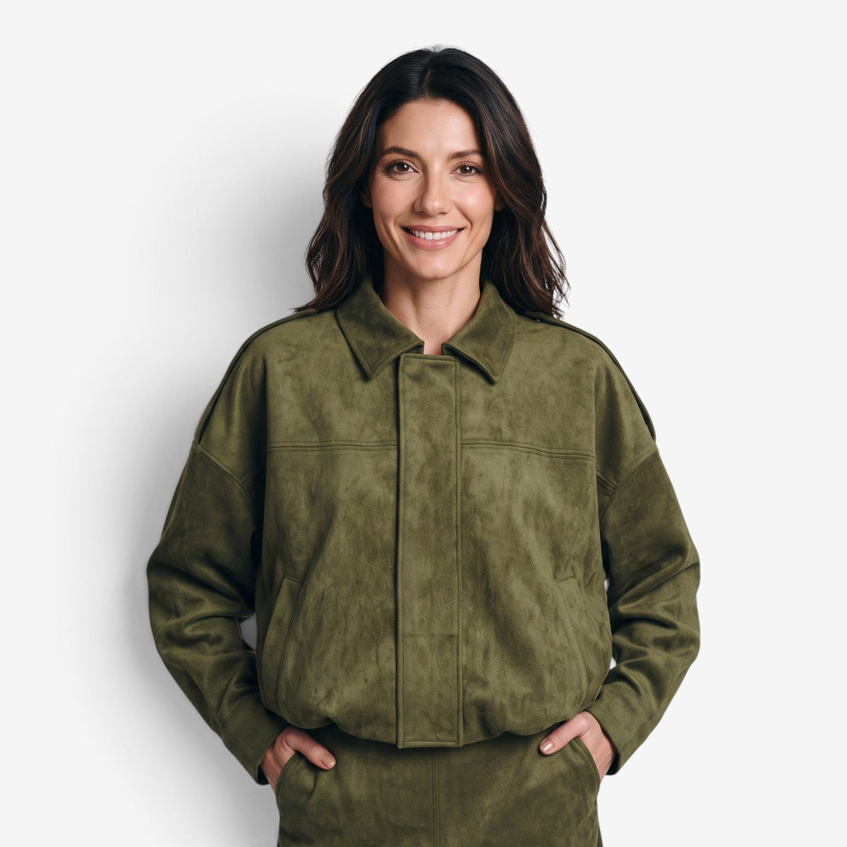 Chaqueta de ante holgada mujer con cuello clásico - vista 7