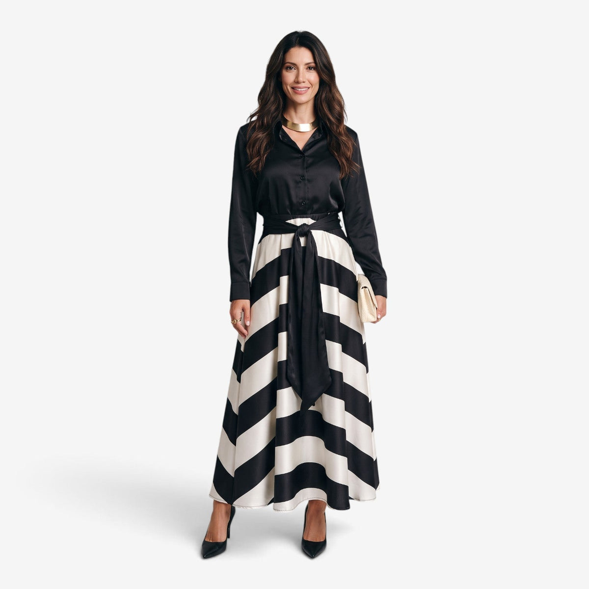 Vestido camisero largo a rayas para mujer Valeria - Luna Cruz