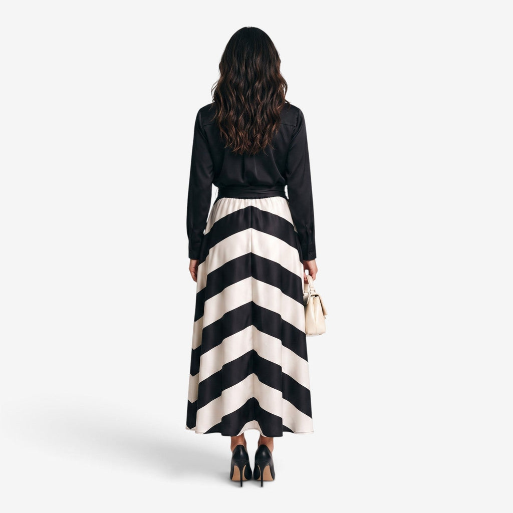 Vestido camisero largo a rayas mujer con cinturón - vista 3